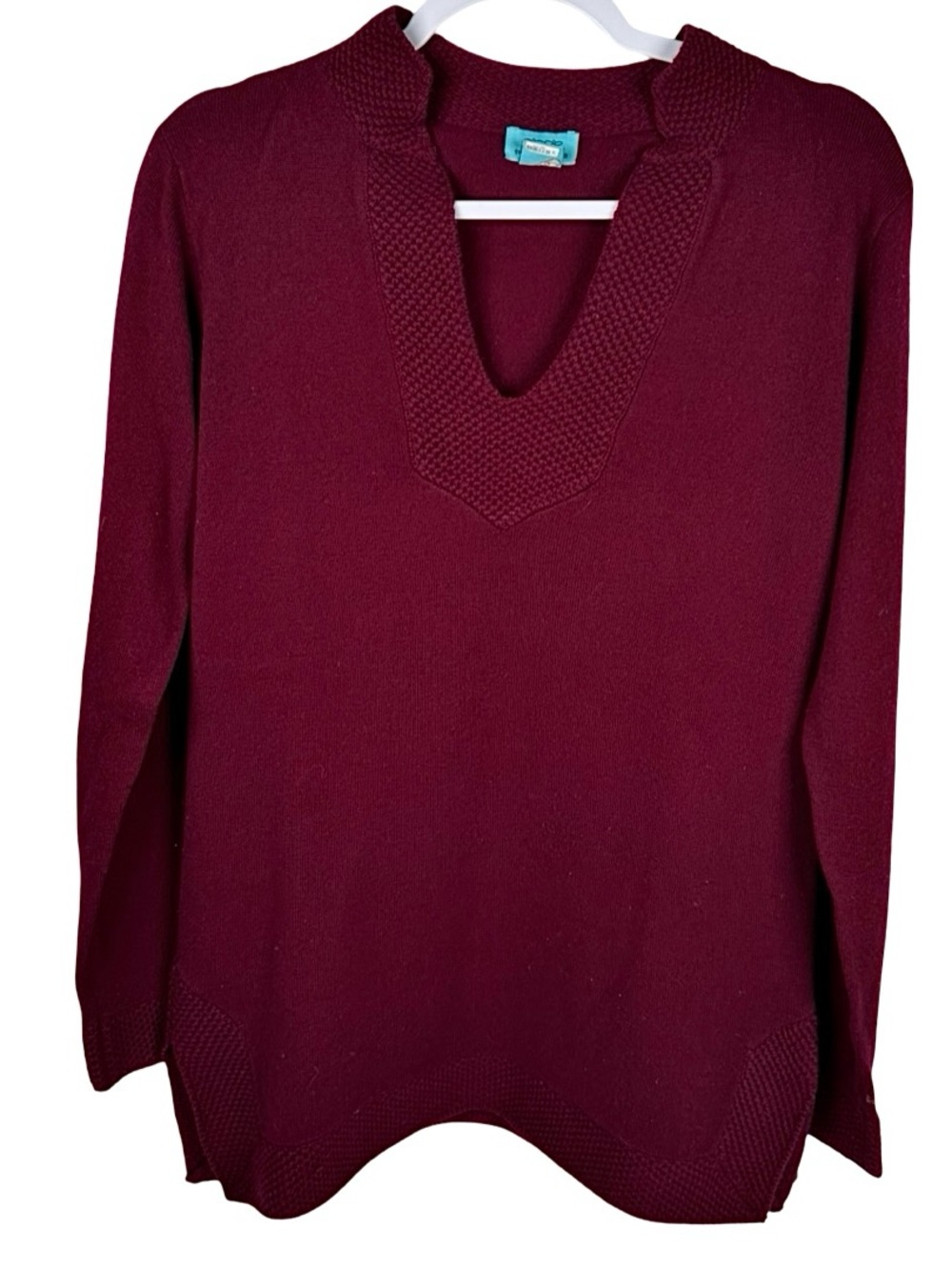 Two Bees Cashmere Burgundy Red V-Neck Wool Cashmere Blend Sweater Size Medium